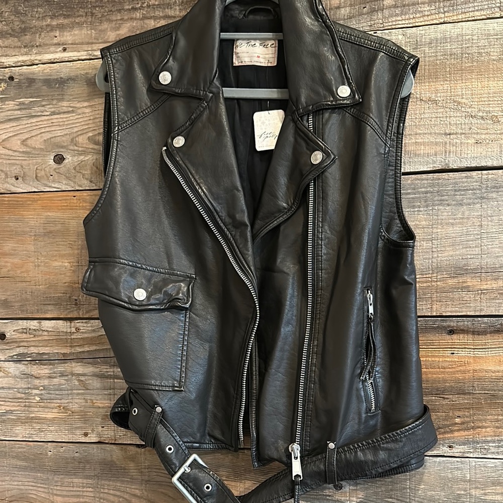Free People Emilia Black Leather Vest